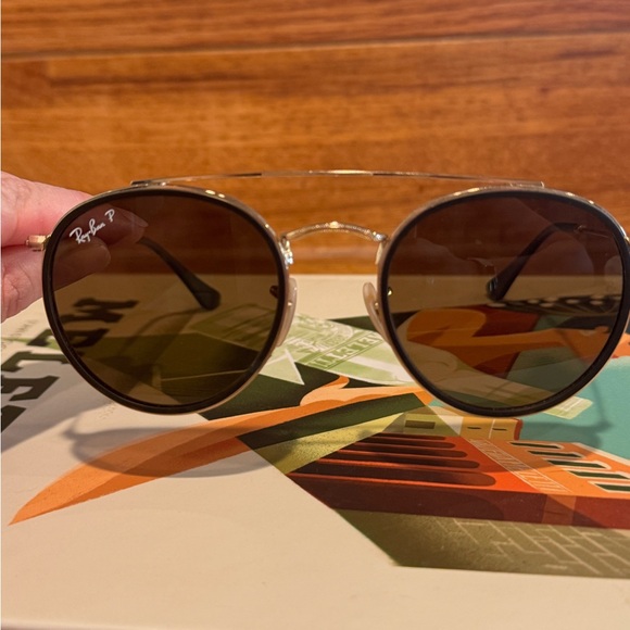 Ray-Ban Polarized Round Double Bridge Frame, Metal with Matte Tortoise